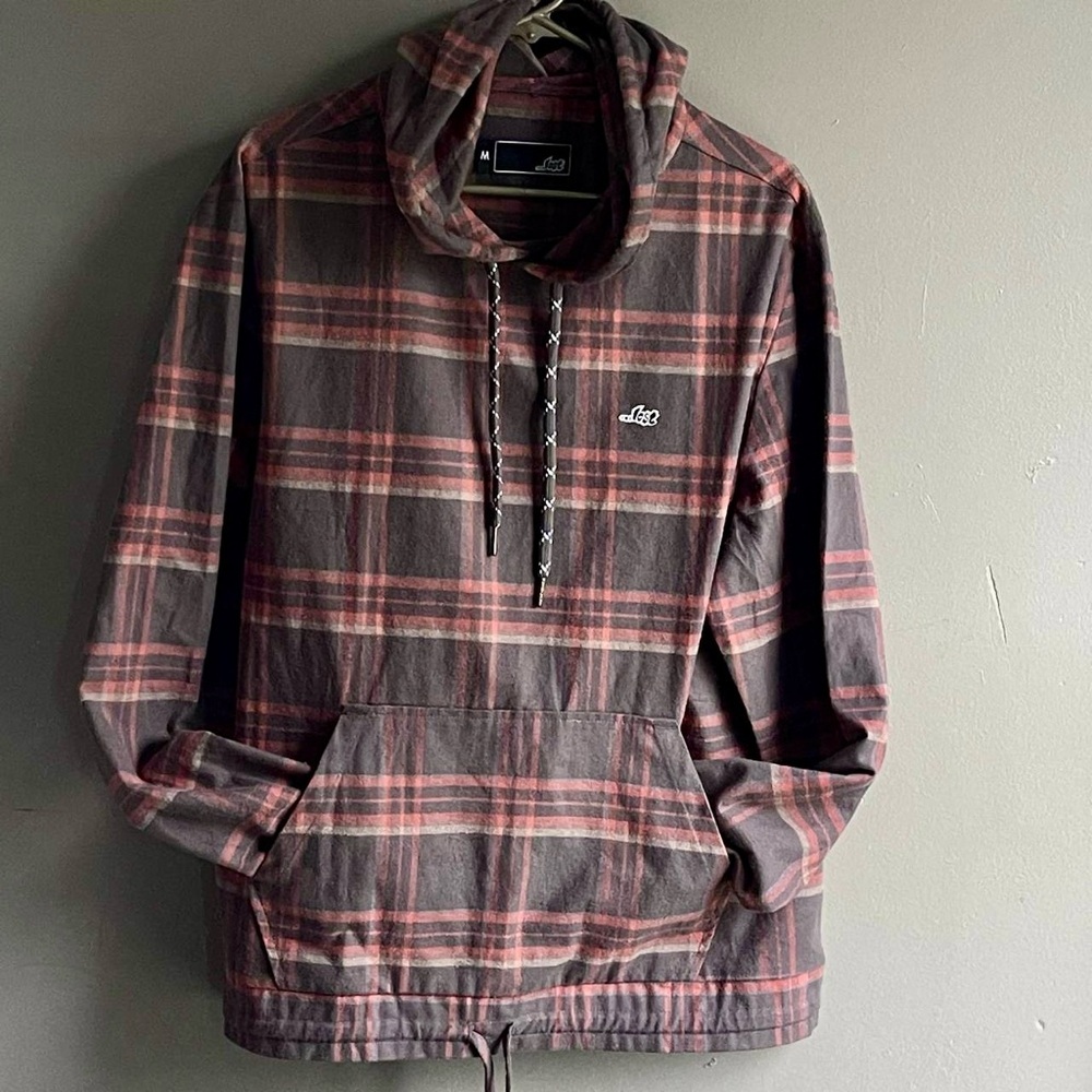 Lost Enterprises Backplaid Pullover Hoodie Men's Med Sweatshirt, Gray/Pink